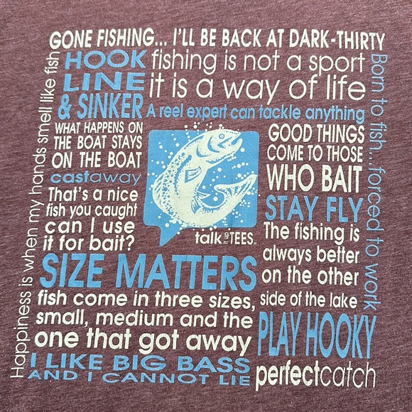 Talk it up Tees “reel life” 🎣front & back print w serval fishing quotes brown S - Picture 3 of 5